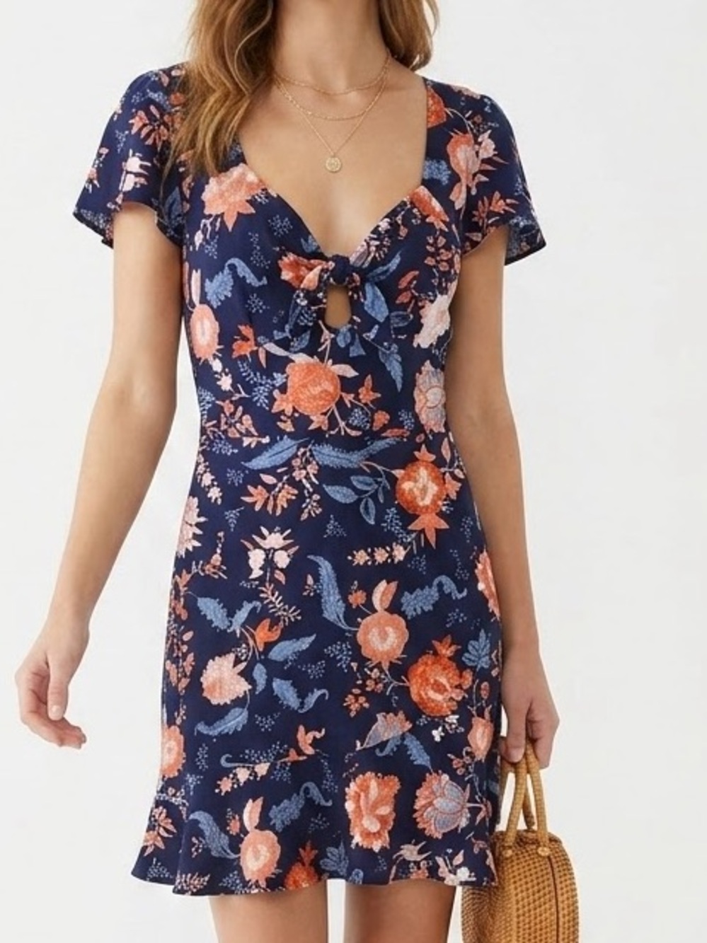B.O.G Collective Navy Floral Front-Tie Mini Dress S